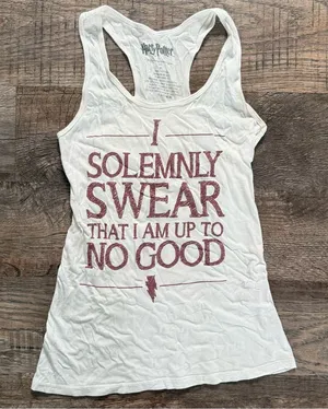 Harry Potter “Solemnly Swear, Mischief Managed ” White Racerback Tank Top XS thumbnail 1
