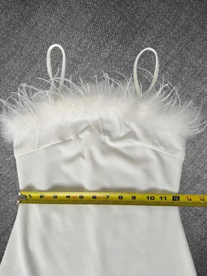 SHEIN White Feather Trim Mermaid Midi Dress XS Spaghetti Strap Party Dress thumbnail 6