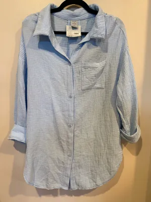 Shade & Shore Shae and Blue Button Down Swim Cover Up thumbnail 1