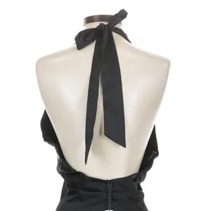 NIA Black Satin Plunge Halter Mini Dress Small Open Back Y2K Indie thumbnail 7