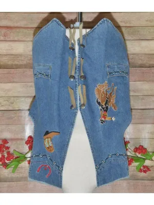 VTG Cambridge Dry Goods Western Denim Vest Womens L Embroidered Rodeo Cowgirl 90 thumbnail 2
