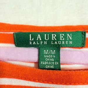 Lauren Ralph Lauren‎ M Orange Striped Top Boatneck Knit Nautical Preppy Coastal thumbnail 4