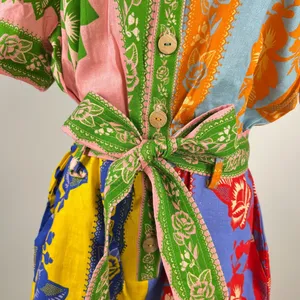 NWT Farm Rio Lace Garden Belted Romper Size M 100% Linen Blend Multicolor thumbnail 4