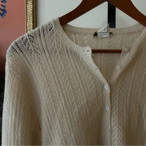 Vintage J. Crew Wool‎ Pointelle Henley Sweater Buttons Knit Cream White Size M thumbnail 2