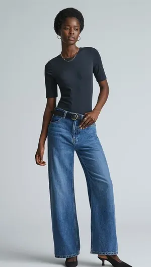 New Everlane The Short-Sleeve Crew Neck Bodysuit Black Thong Size Small thumbnail 1