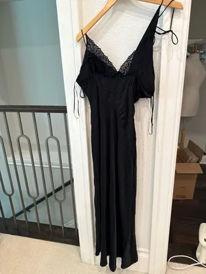 Bardot Black Lace Asymmetric Draped Maxi Slip Dress US 6 M thumbnail 4