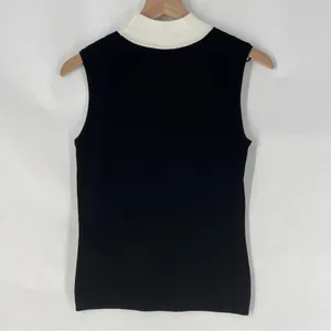 Calvin‎ Klein Ribbed Color Block Sleeveless Black White Mock Neck Top thumbnail 5