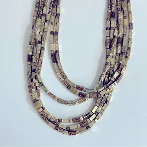 Chico’s Multi-Strand Hammered Brass Bead Bib Necklace‎ thumbnail 2