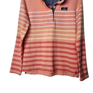 L.L. Bean Orange Striped Long Sleeve Henley Soft Cotton Rugby Shirt Size Small thumbnail 4