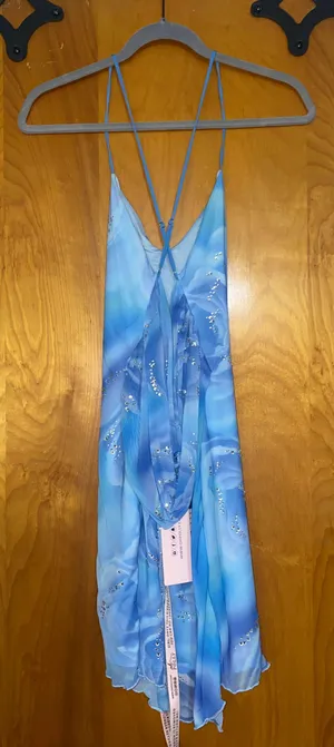 Oh Polly Dress Cross Back Mini Dress in Blue Print thumbnail 3