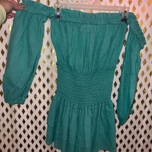 Rays for days mini dress teal blue off shoulder ruched size M thumbnail 3