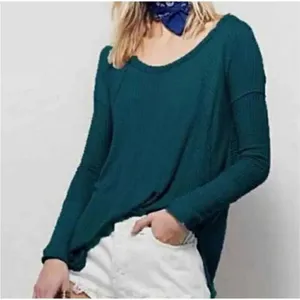 Free People‎ Ventura Waffle Knit Thermal Top Scoop Neck Waterfall High Low Small thumbnail 1
