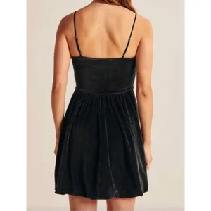 Abercrombie & Fitch Velvet Mini Dress M Black Party Bubble Hem Grunge Goth Soft thumbnail 4