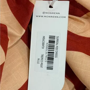 Mon Renn Surreal Midi Dress Tropico Print Red Medium Drop Waist Vacation Resort thumbnail 9