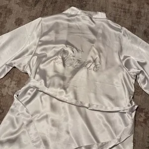 BRIDE Satin Kimono Robe With Rhinestone Lettering S/M Girl Extraordinaire White thumbnail 7