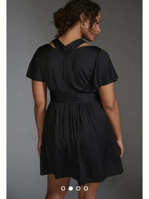 NWT Anthropologie V-Neck Vibrant Black Mini Dress Sz 8 thumbnail 3