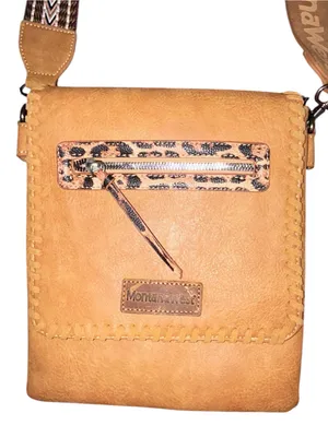 Montana West Tan Western Crossbody Bag Leopard Accent Wide Strap EUC thumbnail 2