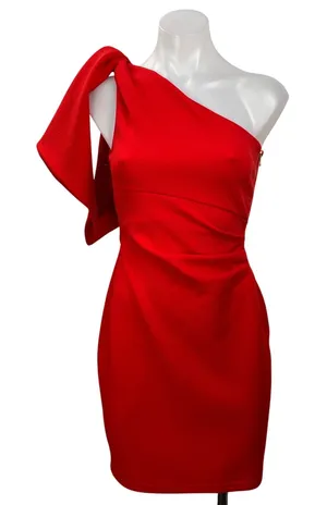 Pilgrim Women's Red One Shoulder Tie Bow Sleeveless Mini Bodycon Dress Size 2 thumbnail 1