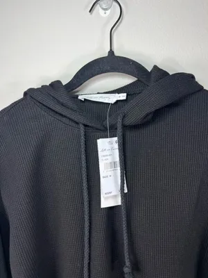 All In Favor Waffle Knit Hoodie Shirt Black Kangaroo Pocket Thermal Basic NEW M thumbnail 2