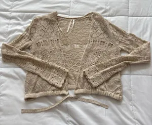 Anthropologie Cardigan Womens XXS Beige‎ Cottagecore Peasant Prairie Dainty thumbnail 1