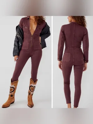 NWT Free People Lennox Jumpsuit in Bitter Barks sz S thumbnail 2