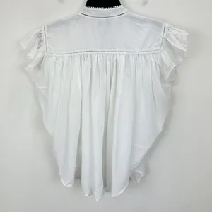 Madewell Shirred Lace Trim Top Blouse Cotton Viscose Lightweight White Large NWT thumbnail 13