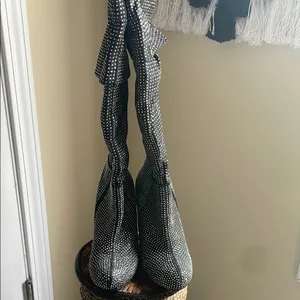 Black and Silver Studded Heeled Boots with Modern Design Size 7.5 thumbnail 2