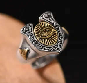 925 Silver Plated Adjustable Eye of God Ring for Men Women,Punk Hip Hop Ring thumbnail 3