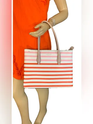 Kate Spade "Patrice" Tropical White, Red, Orange & Pink Tote Bag W/Tan Accents thumbnail 10