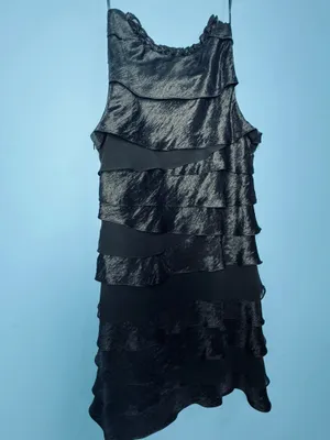 S.L. Fashions Size 14 Black Embellished Tiered Ruffle Cocktail Mini Dress thumbnail 10