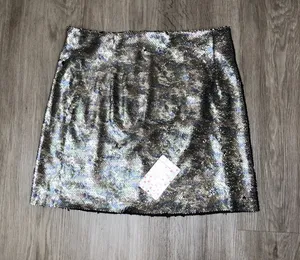 Free People Women's Black/Green Camo Reverse Sequin Stretch Mini Skirt sz 0 thumbnail 1