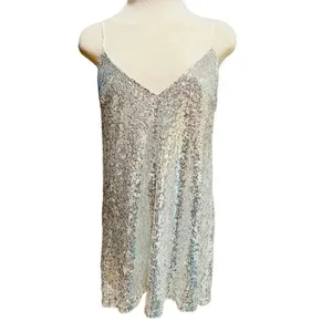 Delilaah Mini Dress Strappy V Neck Slip Sequin Dress In Silver Size 10 Nwt thumbnail 3