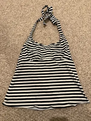 Lands' End Black and White Striped Halter Tankini Top thumbnail 1