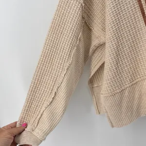 American Eagle Seriously Lived In Waffle Knit Sweatshirt‎ NYC Graphic Tan XS thumbnail 4