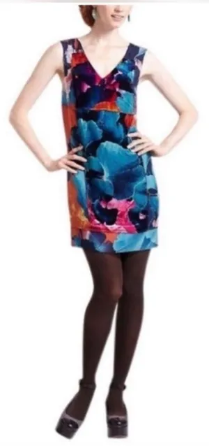 ANTHROPOLOGIE Leifsdottir Night Peony Silk Velvet V Neck Sleeveless Dress 14 thumbnail 1