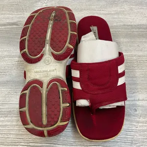 Y2K 2000s Vintage Red Platform Chunky Canvas Slide Sandals White Stripes Sz 6.5 thumbnail 5