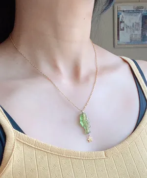 Handmade quality Czech glass green fish & star boho funky fairy necklace🌀🐟💚 thumbnail 6