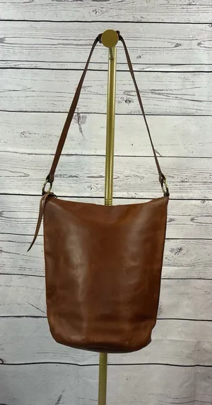 Madewell Leather Zip Top Bucket Tote Bag Brown Shoulder Bag thumbnail 1