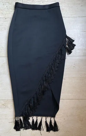 asos Form Fitting size 6 Black Tassels Skirt Made In UK‎ thumbnail 1