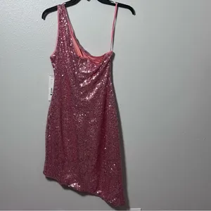 Aqua Womens Pink Sequined Mini‎ One Shoulder Formal Cocktail/ Party Dress S thumbnail 5