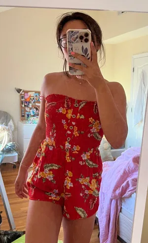 Garage Red Floral Strapless Romper thumbnail 3