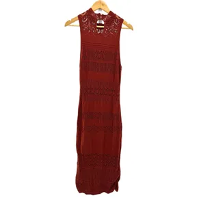 Anthropologie Open Knit Maxi Dress‎ Rust Brown Womens M Boho Hippie 70s Crochet thumbnail 4
