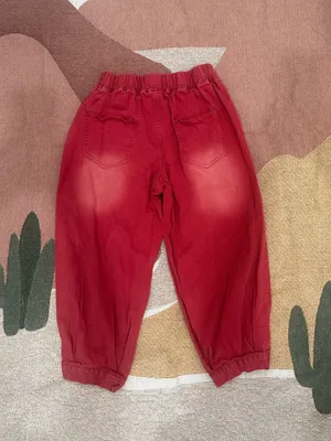 SHEIN Red Elastic Waist Jogger Jeans thumbnail 4