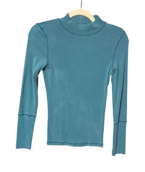Intimately Free People The Rickie Top XS Teal Ribbed Mock Neck Boho Minimalist thumbnail 1