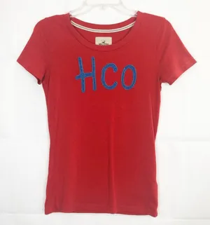 Hollister Embroidered Red Women's Tee Size M thumbnail 1