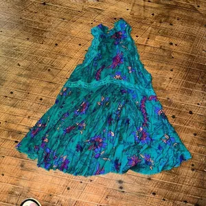 Free People She Moves teal lace trimmed floral chemise dress thumbnail 2
