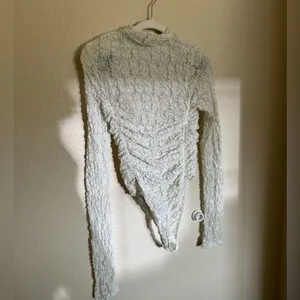 Free People Party Favor‎ Textured Turtleneck Bodysuit Sz Small in Ivory Cream thumbnail 7