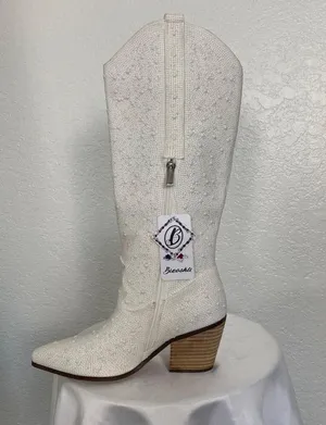 Bieoshli NWT Coquette Ivory Cream White Beaded Pearl Cowboy Cowgirl Boots US 6 thumbnail 1