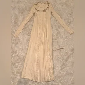 NEW FREE PEOPLE Heart Of Gold Long Sleeves knitted Midi Dress in Egret ivory M thumbnail 4