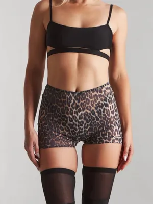 NEW Harna Moire Leopard print mesh pole dance shorts in size S thumbnail 1